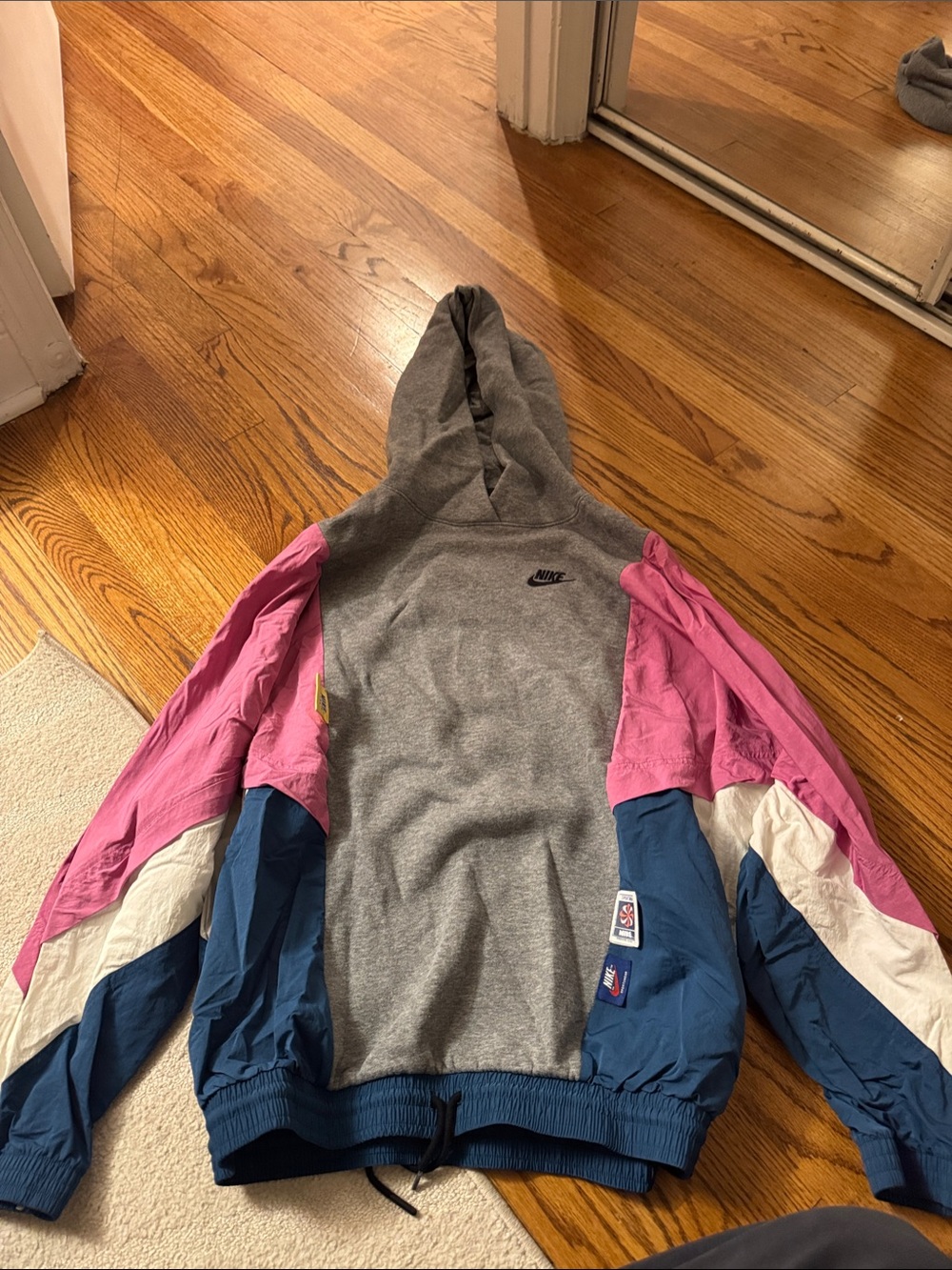 Vintage Nike Hooded Windbreaker - Gray, Pink & Blue